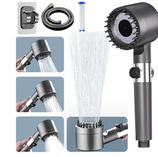 High Pressure Shower Head, Hard Water Filtered Shower Head and Hose Set Gray