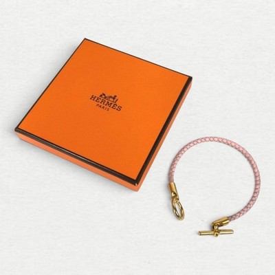 HERMES Grenan Armband Leder Accessoire Armreif Gold Hardware Hellrosa
