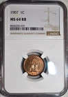 NGC MS-64 RB 1907 Indian Head Cent, Frosty, Richly Hued, Red-Brown specimen.