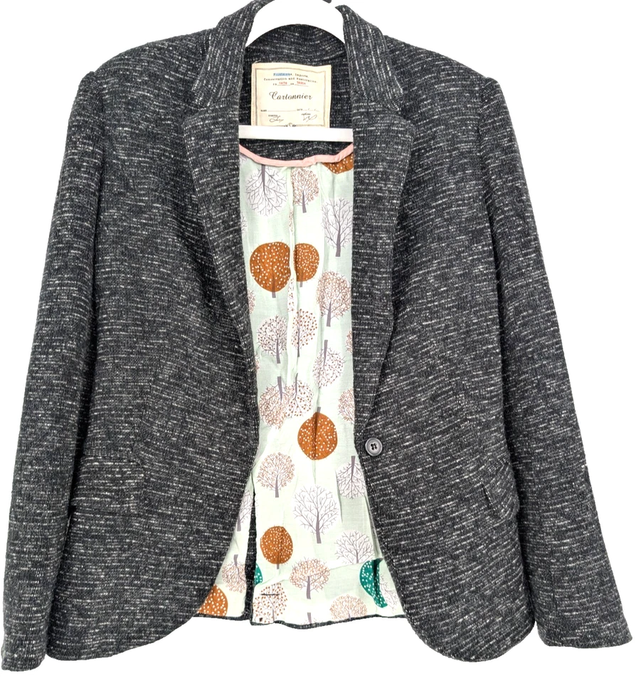 Blazer parisino clásico tejido negro de un solo pecho Anthropolgie Cartonnier pequeño Foto 4 de 4