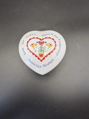  Vtg Papel Scandinavian Heart Shaped Trinket Box Japan  Yellow Orange Flowers 3''