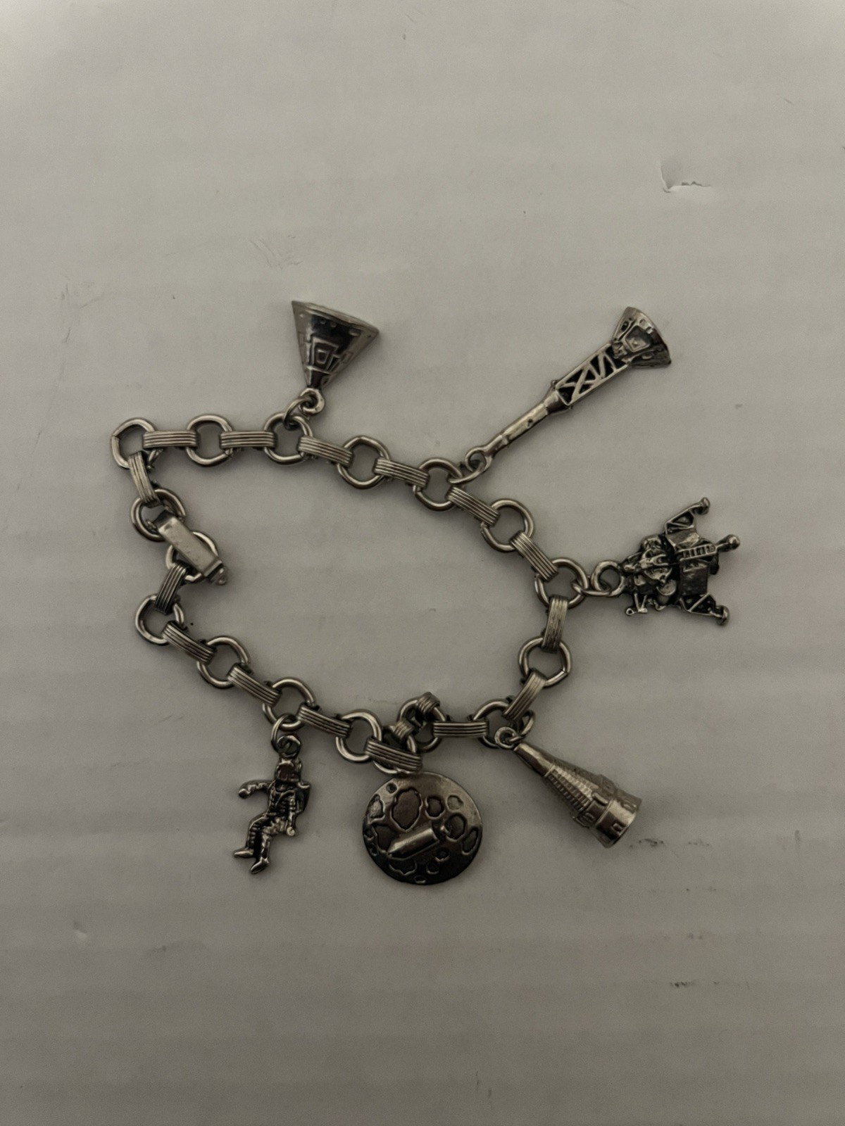 Vintage Apollo 11 1969 First Man On The Moon Charm Bracelet Astronaut Spaceship