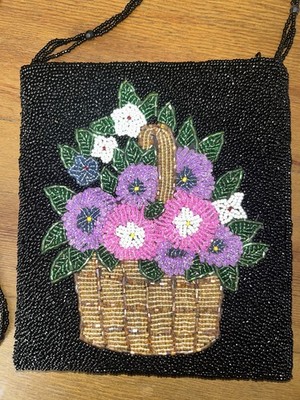 Vintage 1980 s ERMO Glass Beaded Shoulder Bag Handbag Purse Unique Design Flower