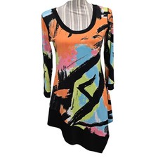Eva Varro Abstract Asymmetrical Tunic Mini Dress S Stretch Knit Made in USA
