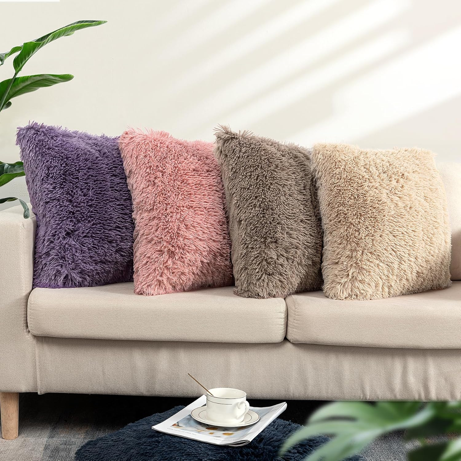 Set of 2 Decorative Throw Pillow Covers 18x18,Fluffy Pillow CoversLuxury Faux Fu