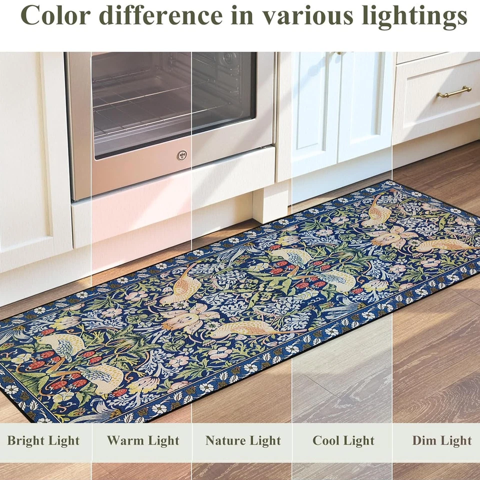 Juego de 2 alfombrillas de cocina florales vintage, alfombra de cocina antideslizante para piso con goma... Foto 4 de 4