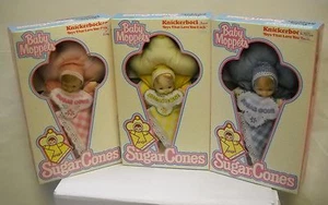 #2021 Vintage Knickerbocker 3 Baby Moppets Sugar Cones Dolls Pink, Yellow & Blue