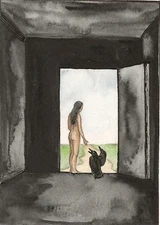 ACEO PRINT OF PAINTING RYTA GOTHIC NUDE ILLUSTRATION Folk Art Halloween Witch 🍁