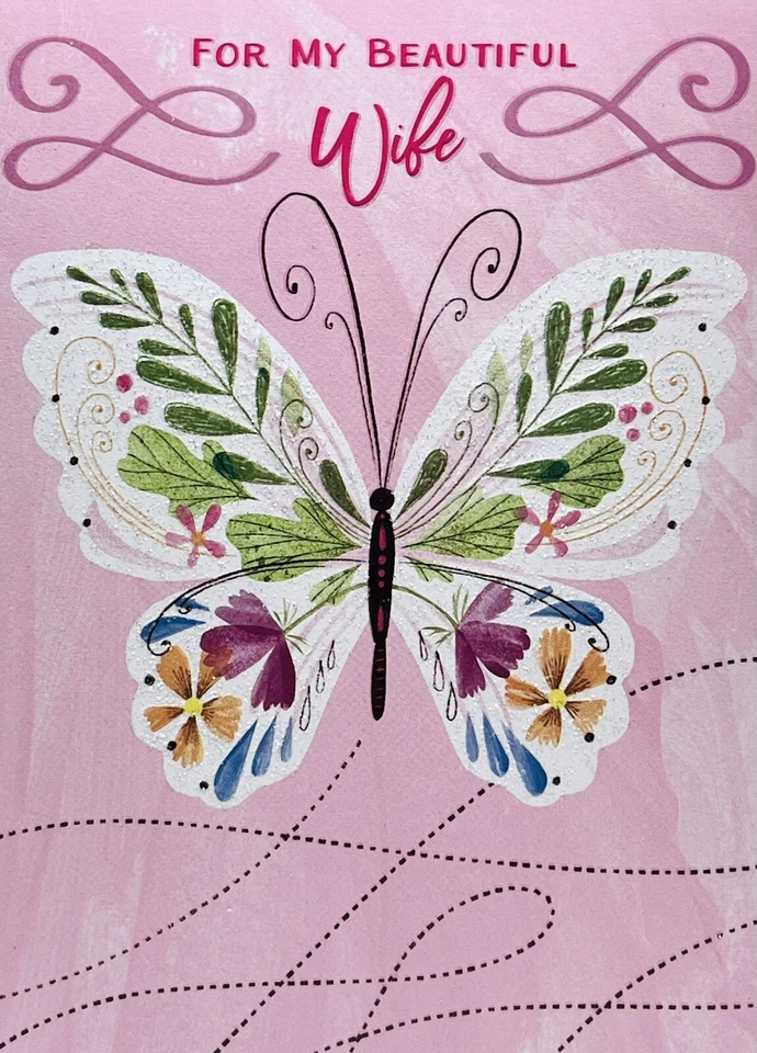 Tarjeta de San Valentín para mi hermosa esposa mariposa, tarjeta de felicitación de diseñador NUEVA Foto 2 de 4