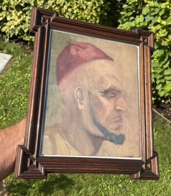 19th-Century French School, Portrait Oriental Gentleman In A Fez Framed