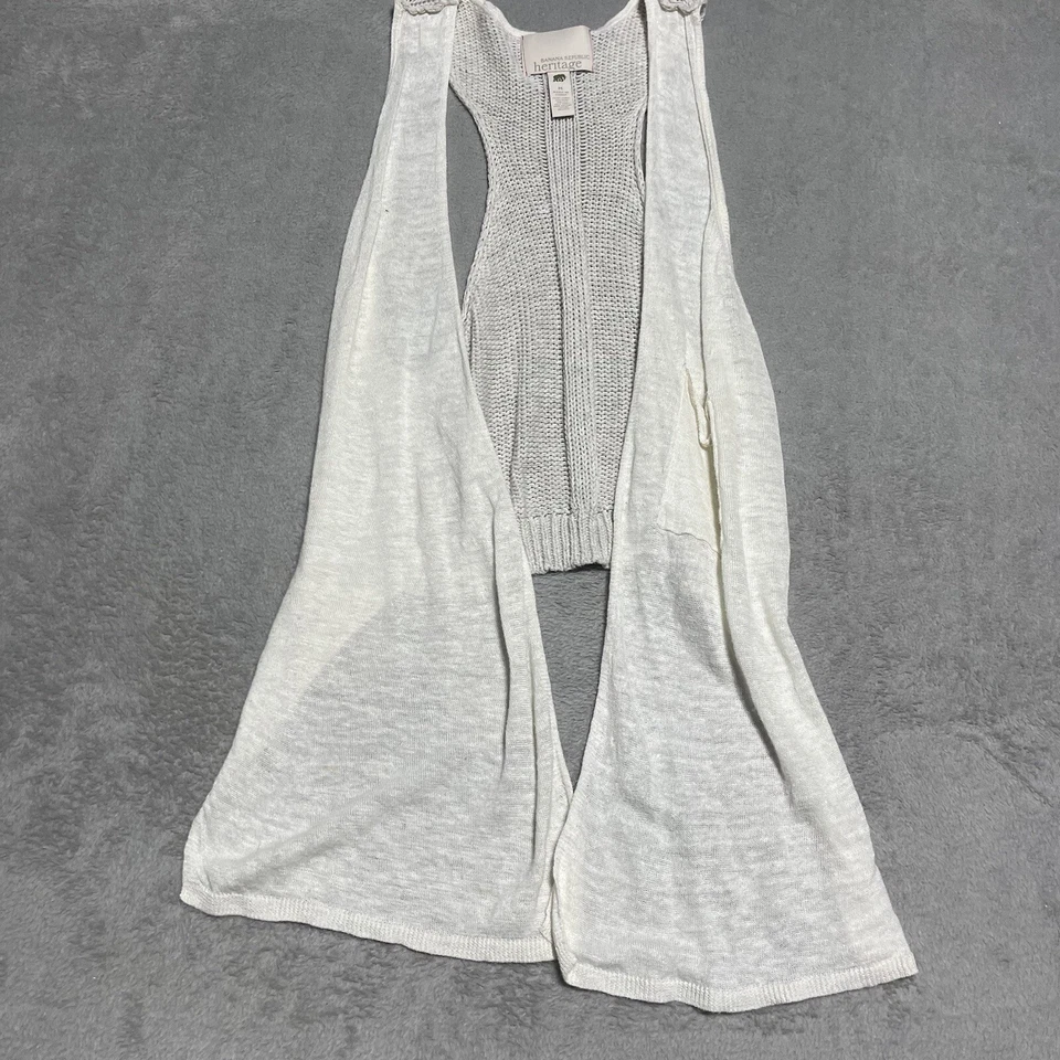 Cárdigan Banana Republic Heritage para mujer mediano marfil lino algodón orgánico chaleco Foto 2 de 4