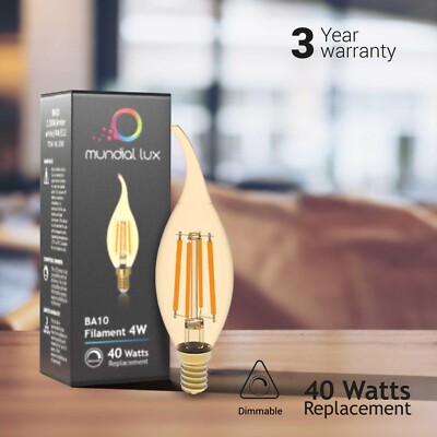 3 Pack LED BA10, E12 Light Bulbs Ambar 4W (40W Equivalent) 3 years warranty