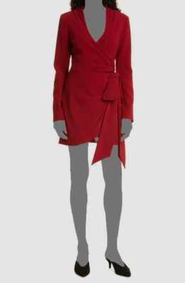 $395 Cinq à Sept Women's Red Tied Waist Draped Wrap Mini Dress Size 4
