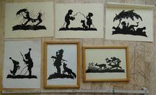 6 x original Handschnitt Scherenschnitt signiert Hoffmann Jäger Reh Kinder Hund