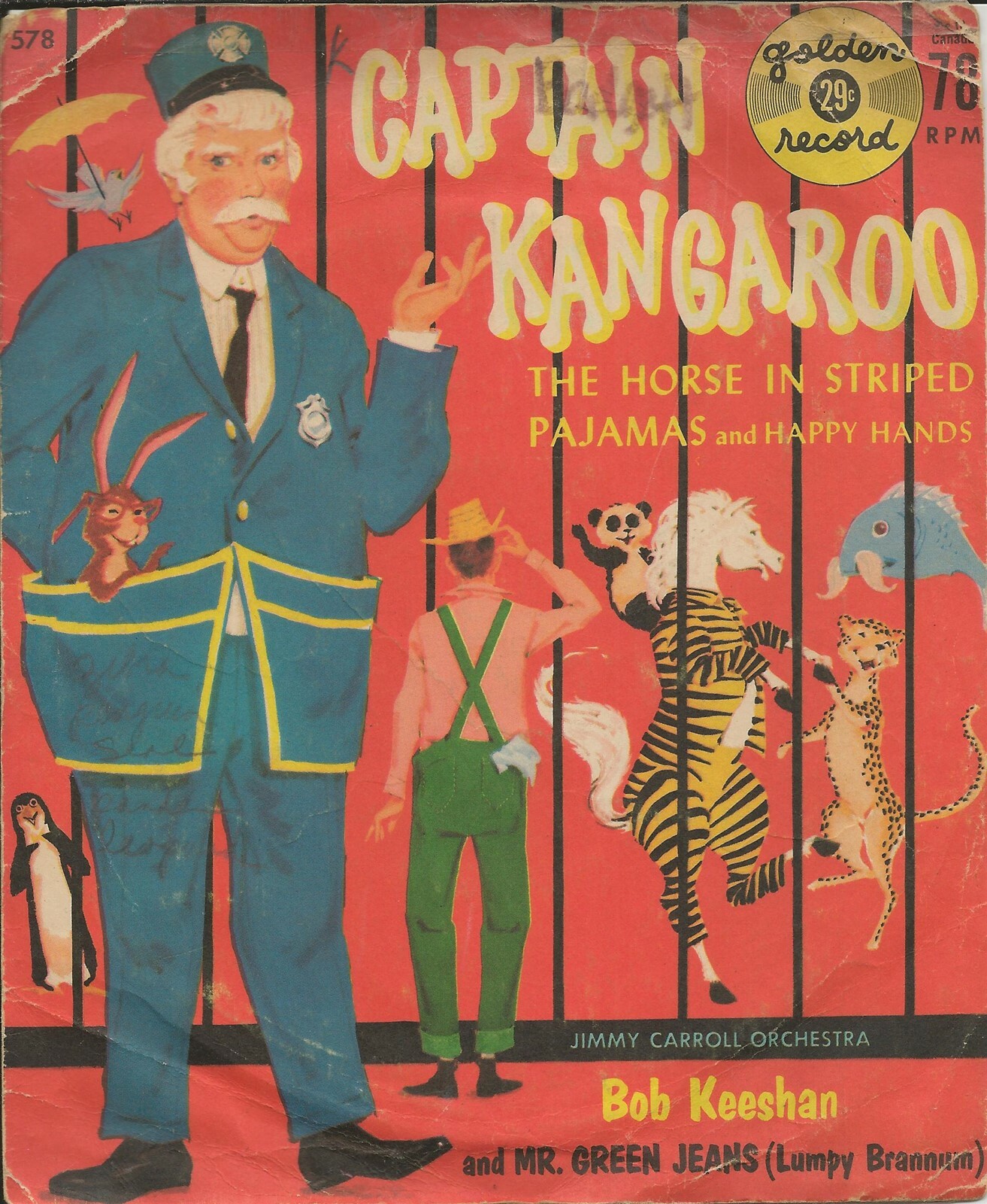 VINTAGE 1959 Captain Kangaroo Horse in Striped Pajamas 45 RPM Record