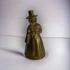 Vintage Brass English Tea Dinner Bell Figural Victorian Woman 4x2"