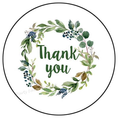 THANK YOU GREENERY WREATH ENVELOPE SEALS LABELS STICKERS PARTY FAVORS ...