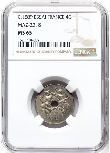 *** NGC *** FRANCE *** 4 c PATTERN ESSAI 1889 ** MS65 ** GEM UNC! ** RARE! ** n6