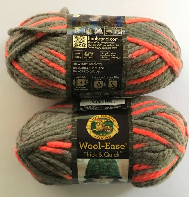 2 Lions Brand Yarns WoolEase Thick & Quick Yarn. Monarch (Orange