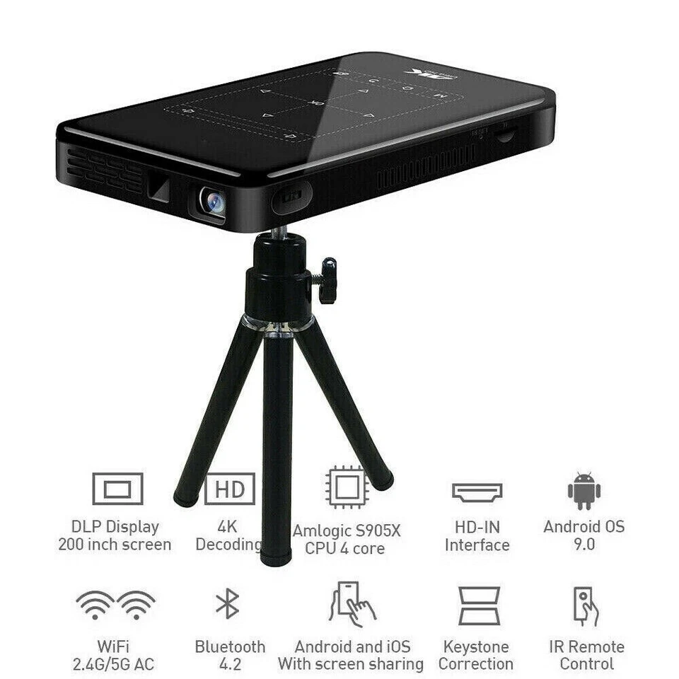 DLP WiFi Mini Projector 4K HDMI USB Bluetooth Home Theater 1+8G / 2+16G #AZ - Image 3 of 4