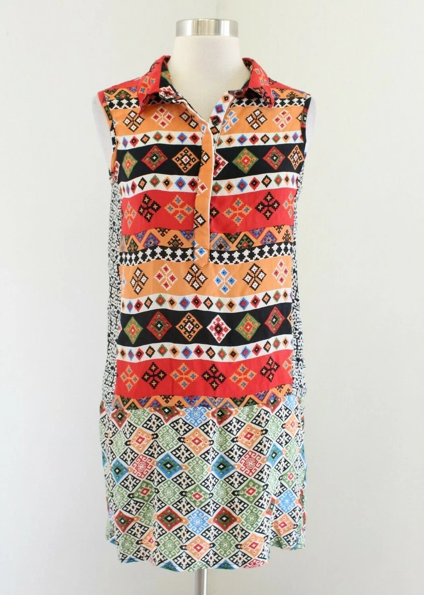 Tolani Silk Geometric Printed Sleeveless Silk Mini Dress Tunic