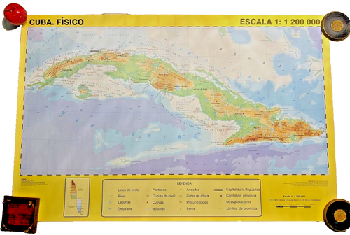 Large 38" x 24,5" Mapa Fisico del Archipielago Cuba, Escala 1 : 1200000 - New