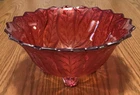 Vintage Imperial Glass - Red Carnival Glass 4 Footed Bowl - Acanthus Leaf Design