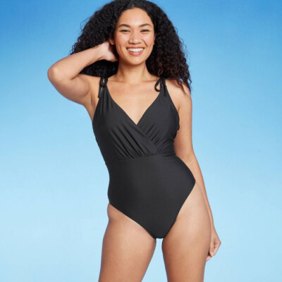 Women's Wrap One Piece Swimsuit Sea Angel Black Sz XL