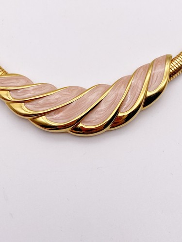 Vintage Signed Napier Peach Enamel Gold Tone Pendant Choker Necklace 1980s - Picture 4 of 7