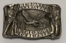 Vintage Article II "The Right to Bear Arms to be FREE" Pewter BELT BUCKLE 1982