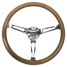15"  Silver Chromed Spoke 1.75" Depth Wooden Grain Steering Wheel 6 bolts