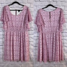 Torrid Pink/Purple & White Boho Print Flutter Sleeve Dress Plus Size 2X