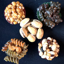 Lot of 5 VTG Pistachio Popcorn Peas Pasta Candy Glazed Food Cup Fridge Magnets