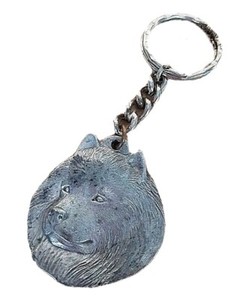 Rawcliffe Pewter vintage American Eskimo dog key chain signed P Davis 1983