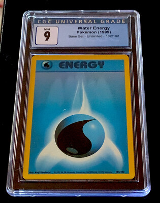 1999 POKEMON BASE SET WATER ENERGY #102 TEXT ERROR CARD GRADED CGC 9 MINT! 
