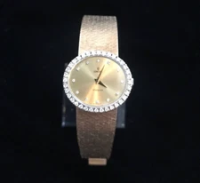 Concord 14k Yellow Gold Ladies Diamond Bezel Mesh Band Watch Vintage