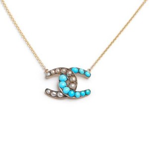 Authentic 925 Sterling Silver Turquoise Pearl Horseshoe Necklace Gold Plated Jewelry