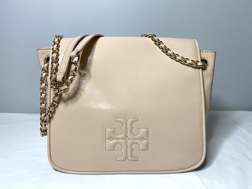 Tory Burch Charlie Patent Flap Shoulder Bag Light Oak - Picture 2 of 24