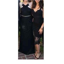 Adrianna Papell Beaded Cross-Neck Black Evening Gown - Size 6