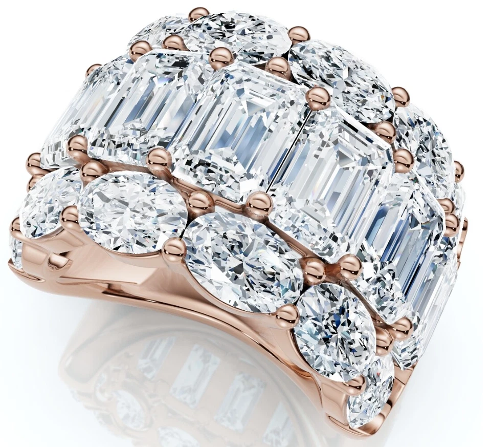 Anillo ancho de diamantes de 12,30 quilates de moda corte esmeralda y ovalado banda cultivada en laboratorio