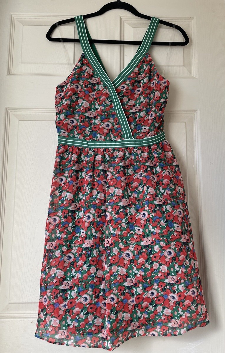 Sz M Women's Dress $52 Von Maur Sequin Hearts Green Red Floral 100%  Polyester | eBay