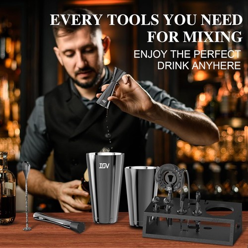 18 Unzen & 28 Unzen Boston Shaker Set mit elegantem Bambus Ständer | Ultimatives Mixology Kit - Bild 8 von 9