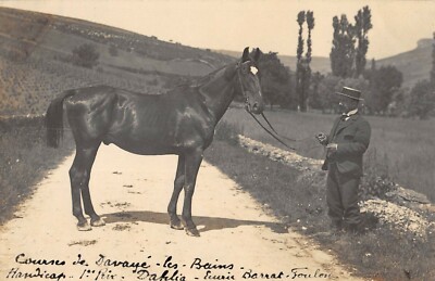 CPA 71 CARTE PHOTO COURSES DE DAVAYE HANDICAP 1ER PRIX DAHLIA ECURIE BARRAT FOUL