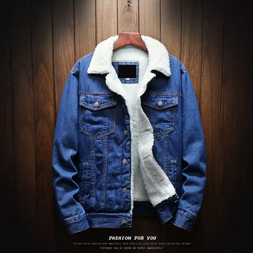 Plush Long-Sleeved Denim Jeans Jacket for Men - Picture 4 of 26