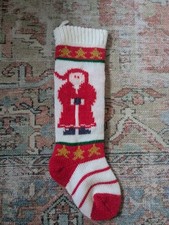 Vintage Wool Knit Christmas Stocking Santa 19" Rustic Primitive