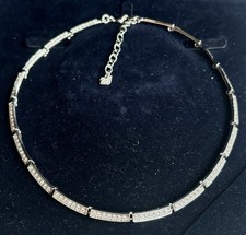 Genuine Swarovski Vintage Bar Link Necklace Rhodium Plated Clear Crystal 1990s