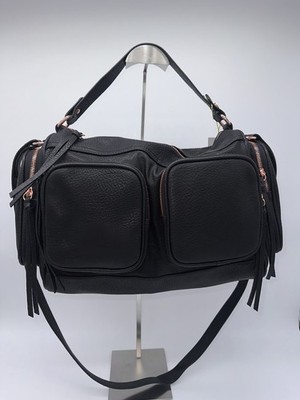 BCBGeneration Black Pebbled Exterior Rose Gold Multi-pocket Crossbody NWT $128