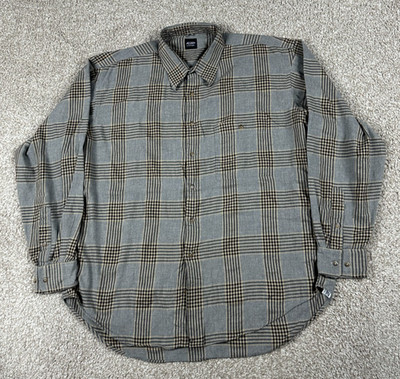Acorn Bob Goldfeder Shirt Mens XL Gray Plaid Button Up Long Sleeve Cotton USA