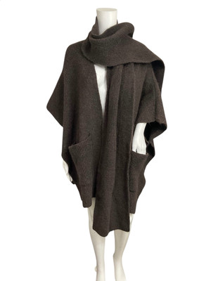 Zara Brown Oversized Chunky Knit Cape Cardigan S/M Scarf Pockets
