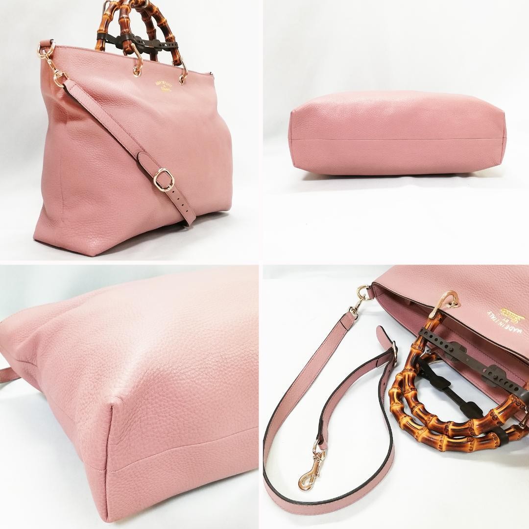GUCCI Bamboo Line 2Way Leather Shoulder Bag Pink Authentic Excellent Condition thumbnail 3